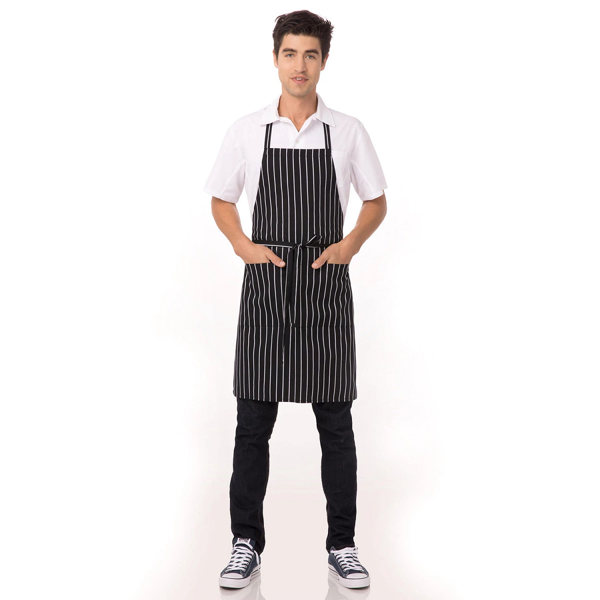 APRON/BIB/BLACK/CHALKSTRIPE