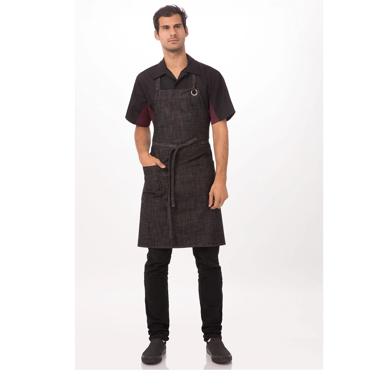APRON/BIB/CROSSHATCH/BLACK